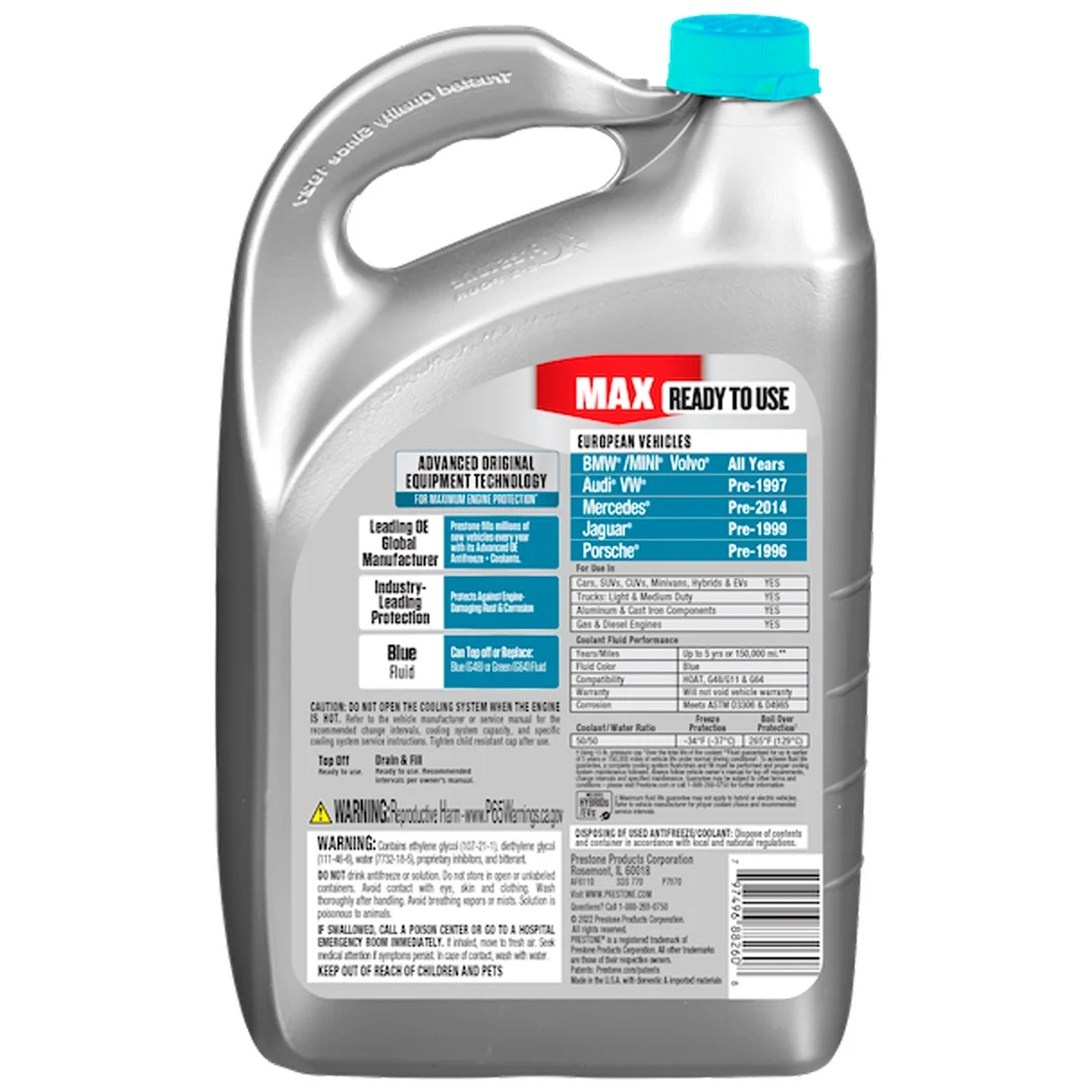 Refrigerante Prestone Max Europeo Turquesa Vehículos Europeos 3,78 L